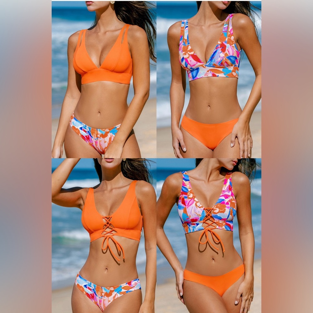 Colorful leaves Reversible Bikini Top and Bottom.